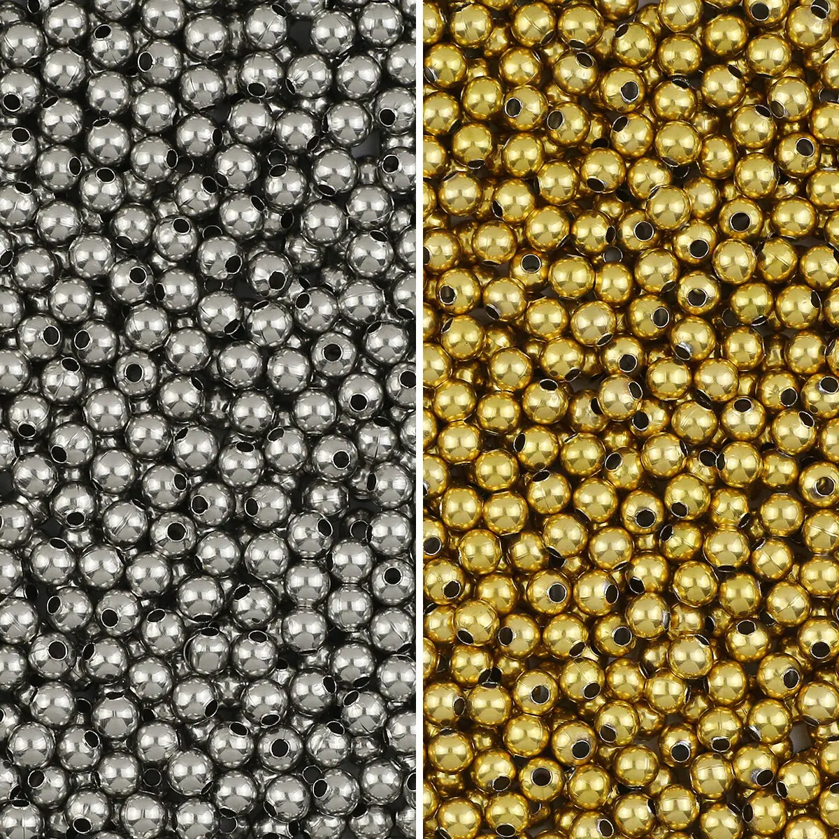 3-8mm 30-100 sztuk złoty kolor koraliki ze stali nierdzewnej okrągłe puste luźne koraliki do tworzenia biżuterii DIY bransoletka akcesoria naszyjnikowe