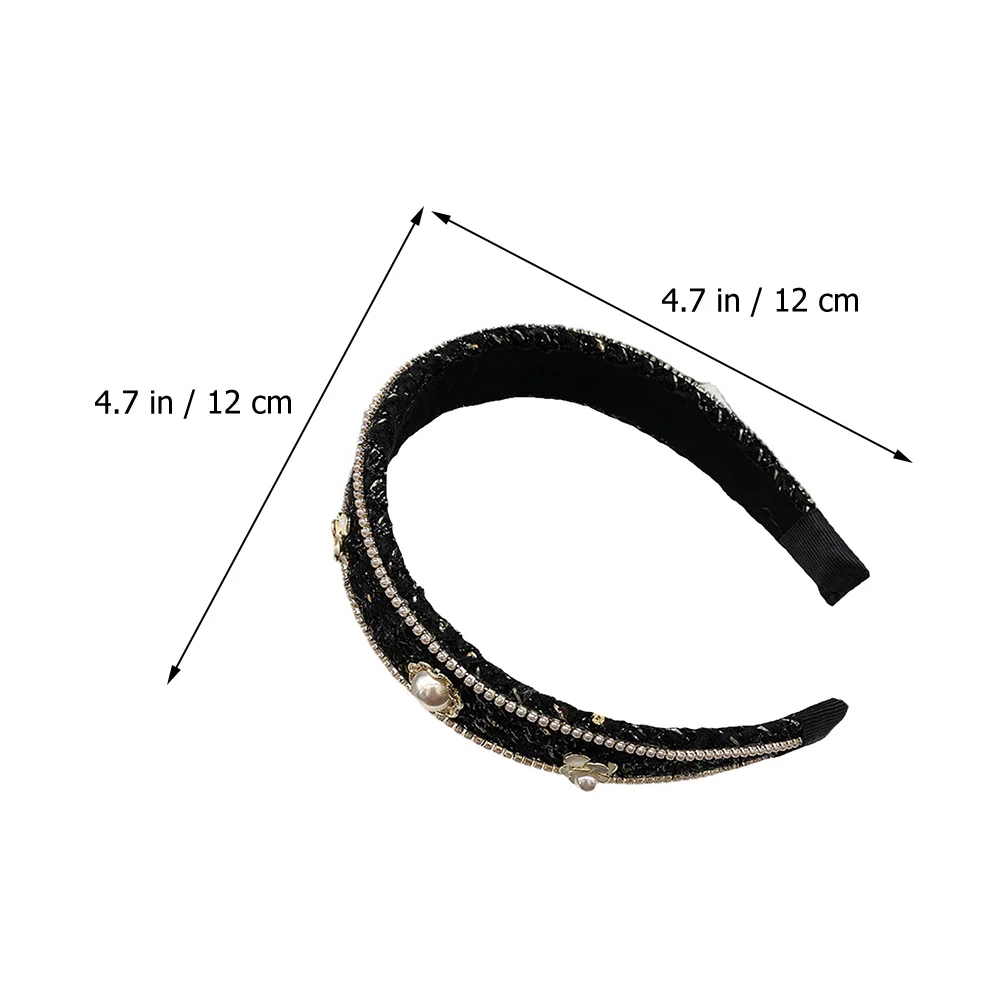 

Head Band Pearl Headband Jeweled Headbands for Women Hair Wide Black Vintage Woman