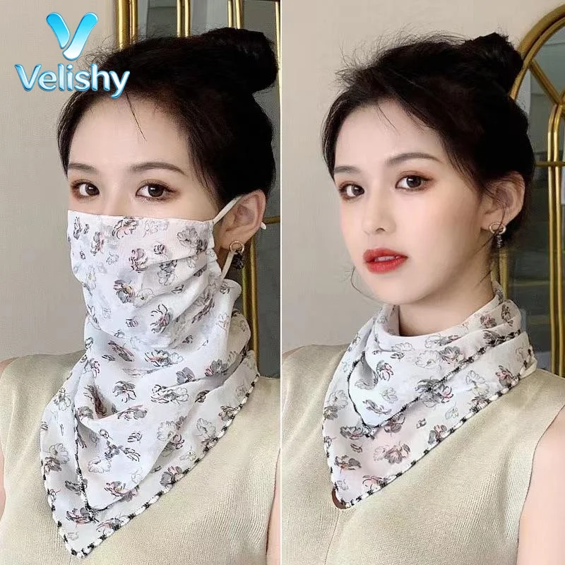

Floral Chiffon Face Scarf Mask for Women Sun Protection Perfect for Hiking and Travel
