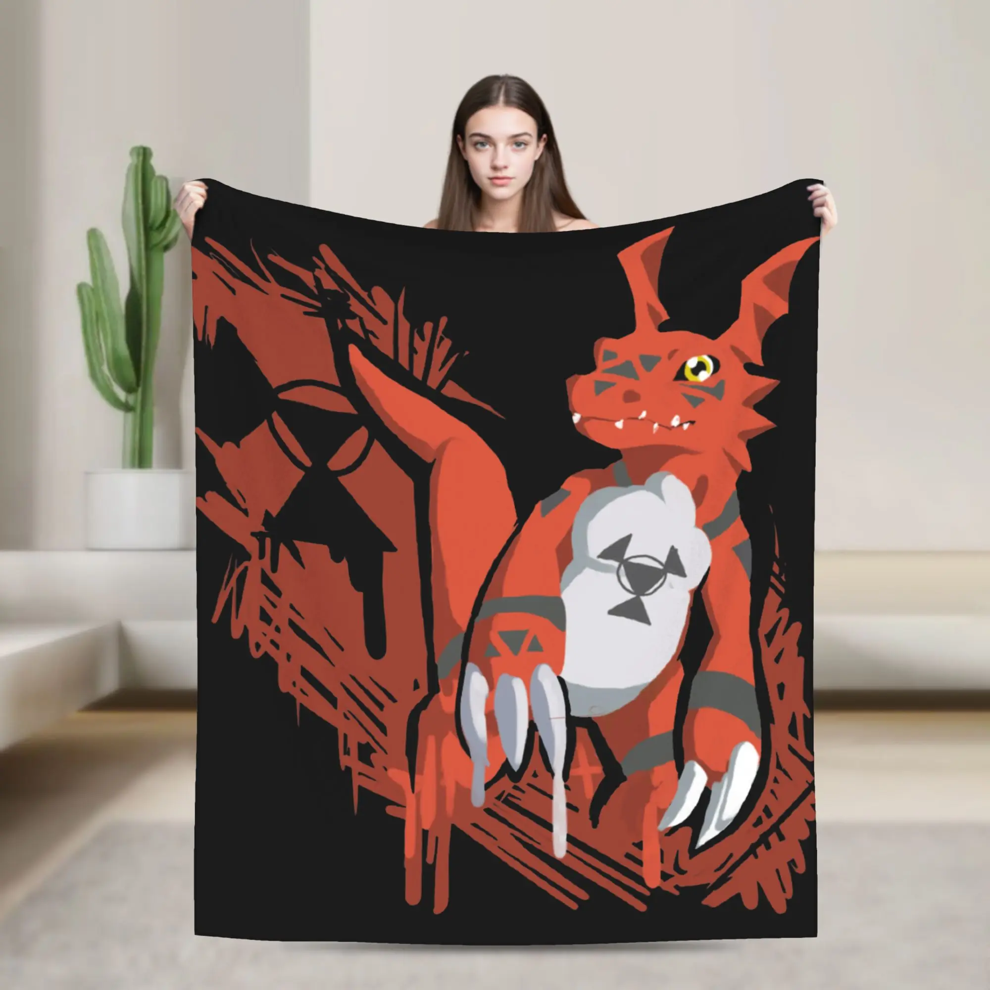 Guilmon Blankets Digimon Nostalgic Anime Wool Vintage Soft Throw Blanket for Bedding Lounge  Winter