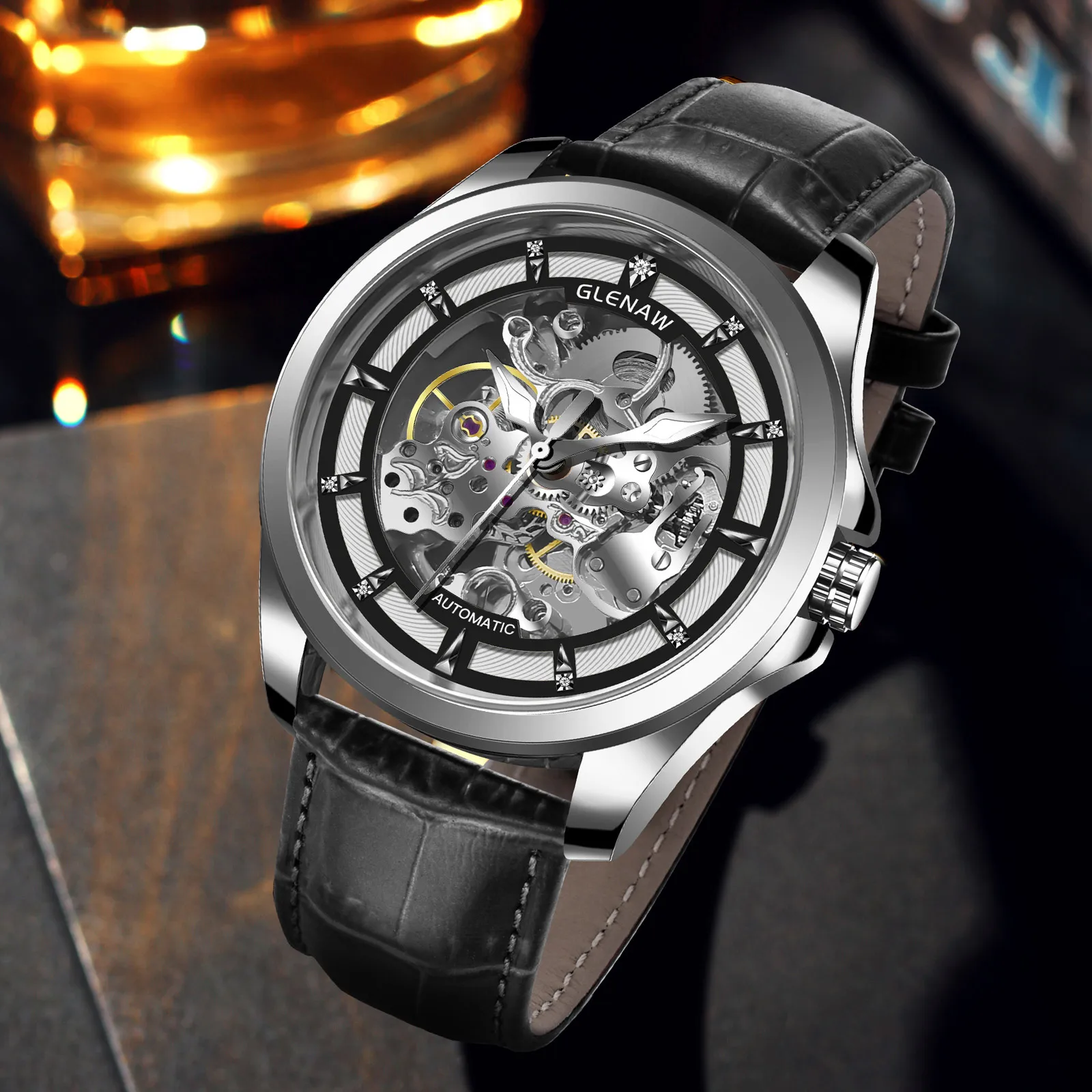 2026 GLENAW Design New Skeleton Dial Mechanical Watch Men's Night Light Luxury Watch Waterproof Automatic Watch Hot Selling