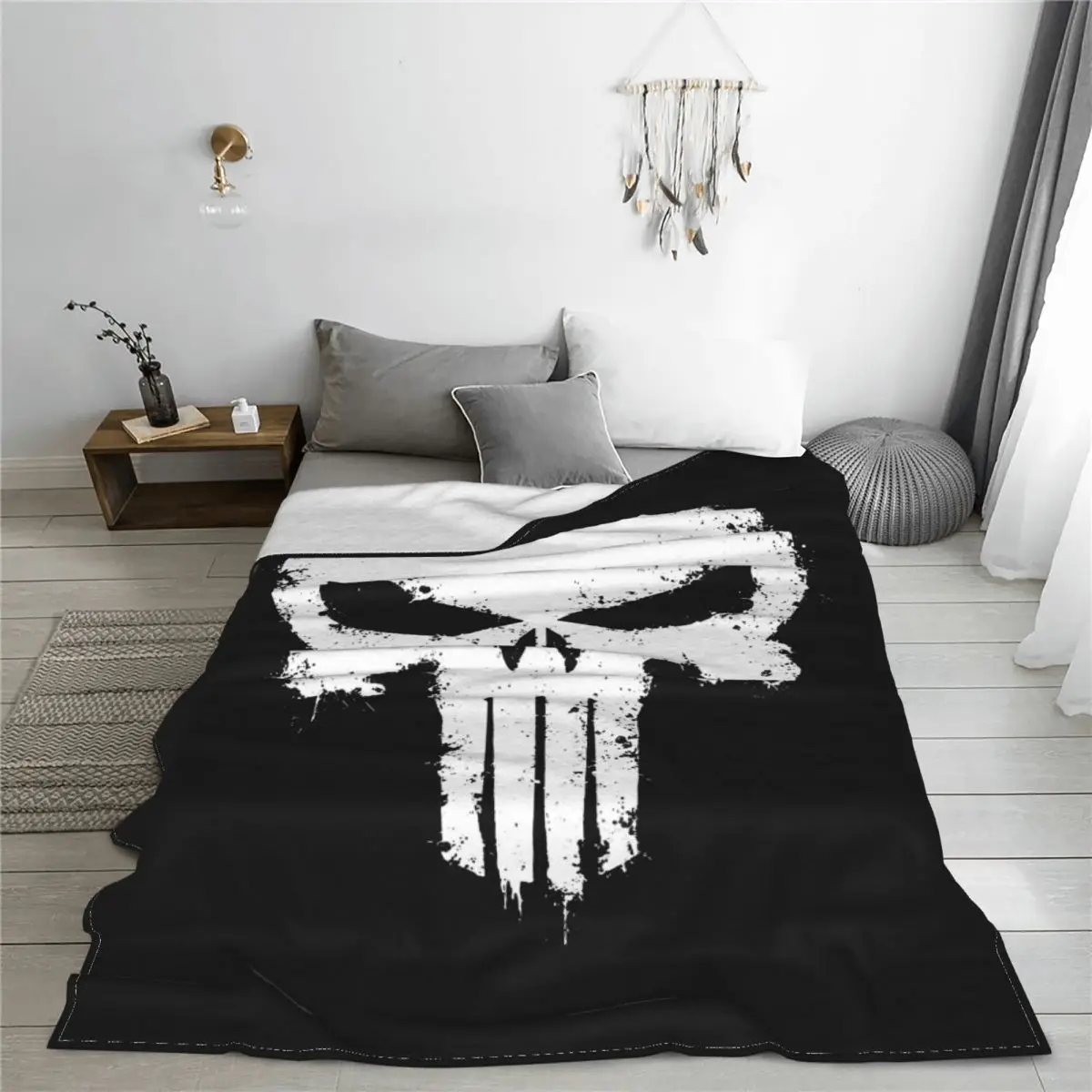 Splatter Effect Skull Fleece Throw Blankets Horror Blankets for Home Outdoor Super Soft Bedroom Quilt