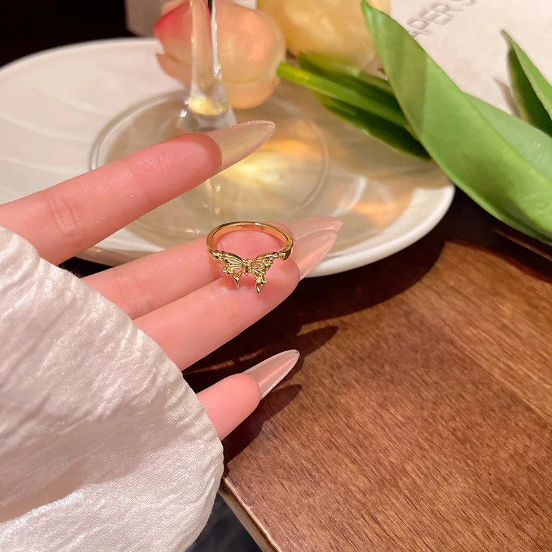 Irregular Butterfly Ring For Women Open Adjustable Stainless Steel High-end Simple Ring Gold Color Butterfly Rings Jewelry Gifts