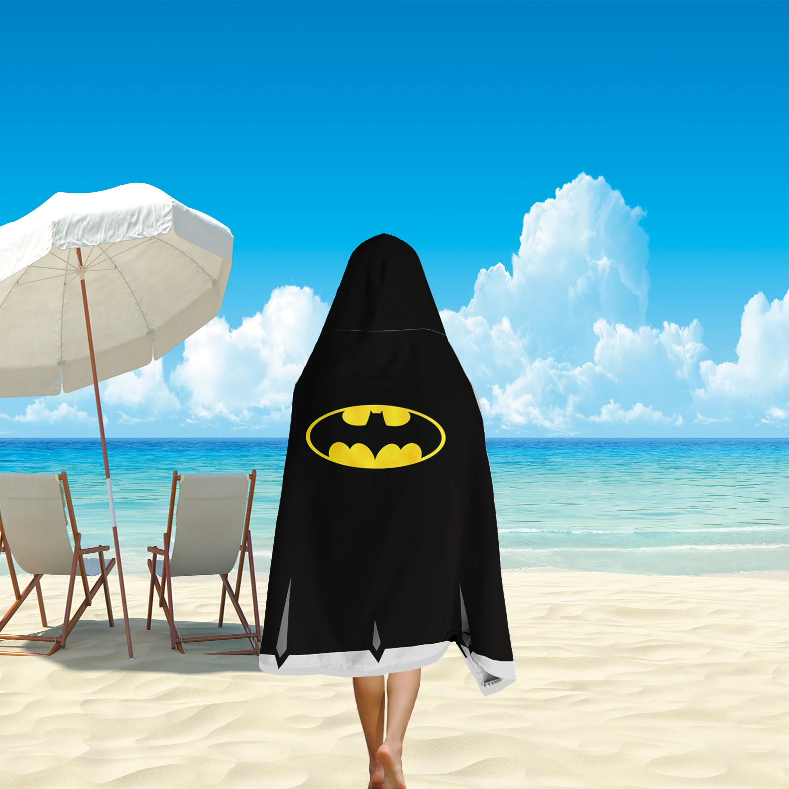 1pc Superhero Hooded Cape Digital Printing Adult Towel Bathrobe Quick Dry Skin-friendly Soft Terry Cloth Beach Pool Bathroom