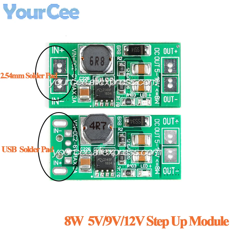 2pcs/1pc 8W Boosting Converter Power Supply Module 5V 9V 12V  Step Up Converter DC-DC Voltage Regulator Adjustable PCB Board