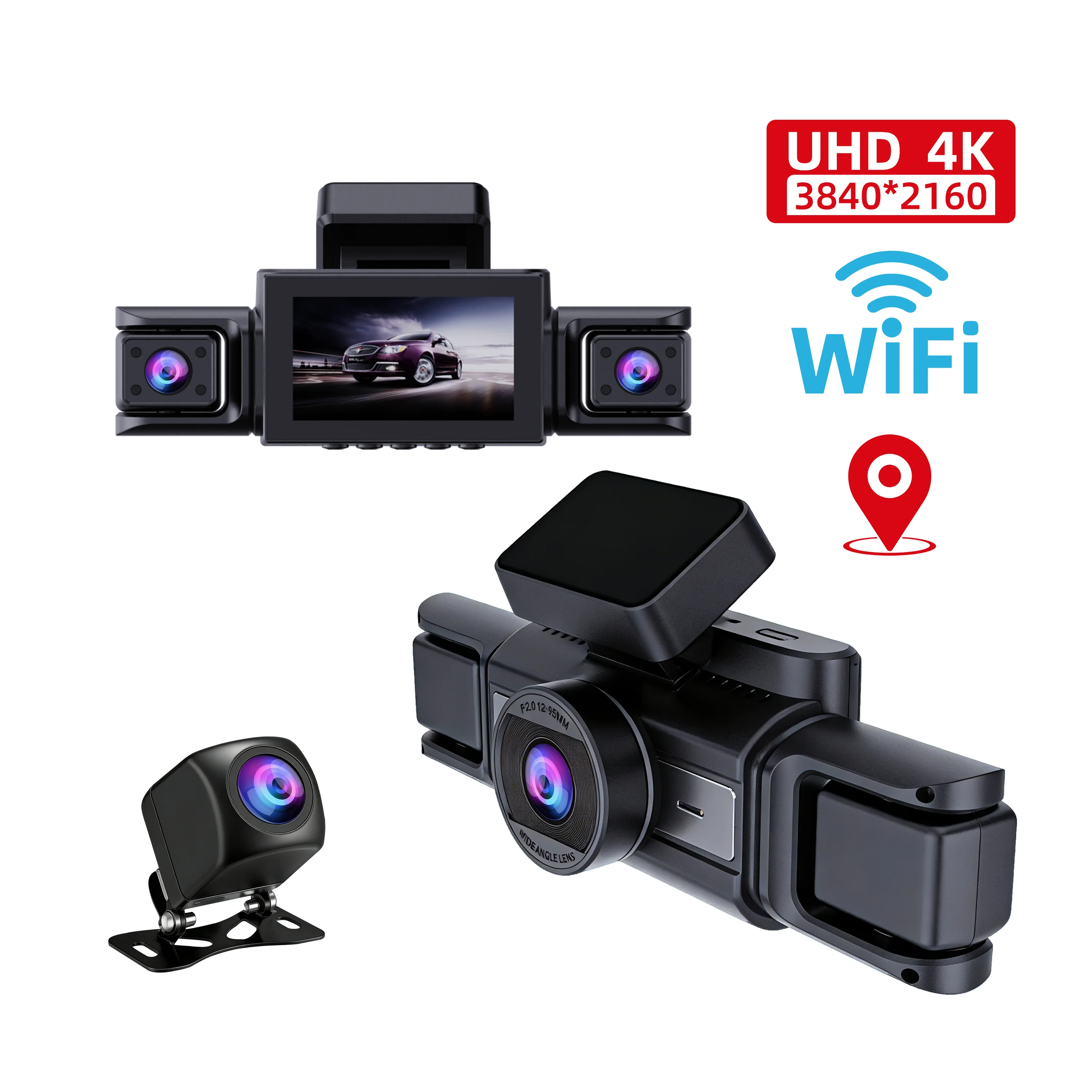 

3.16-inch WIFI 4K + 1080P dual-lens driving recorder 140-degree night vision off-road loop video, built-in GPS