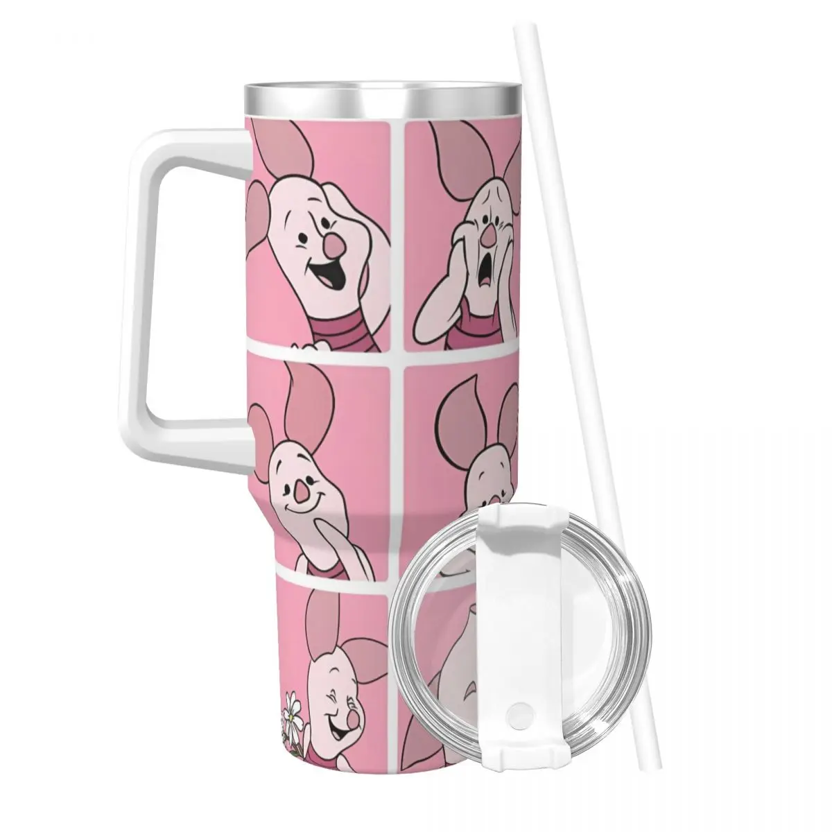 Stainless Steel Tumbler Winnie The Pooh Piglet Mugs Cup With Straws Camping Hot Drinks Water Bottle Leakproof 40oz Thermal Cups