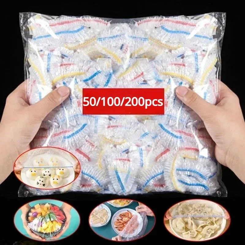 50/100/200pcs Freshest Food Bag Disposable Food Cover Organization and Storage Transparent Plastic Bags Color Cling Film Kitchen