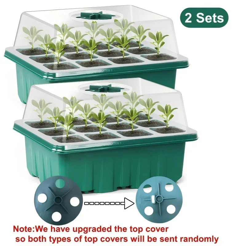 2/6 Set 12 Holes Seedling Starter Tray Plant Seed Germination Box With Ventilation Cover & Drain Holes For Home Gardening Seed