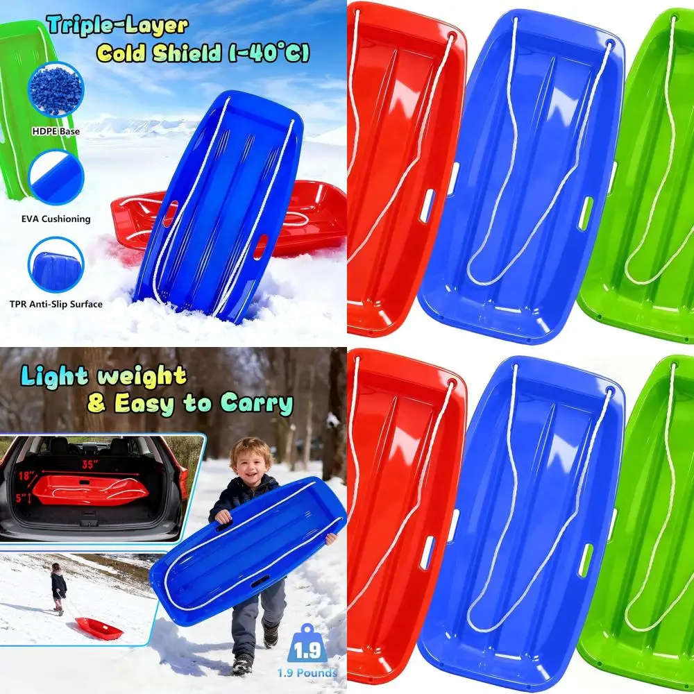 

35 Heavy-Duty Dual-Handle Snow Sled for Kids & Adults, Ideal for Downhill Racing and Fun