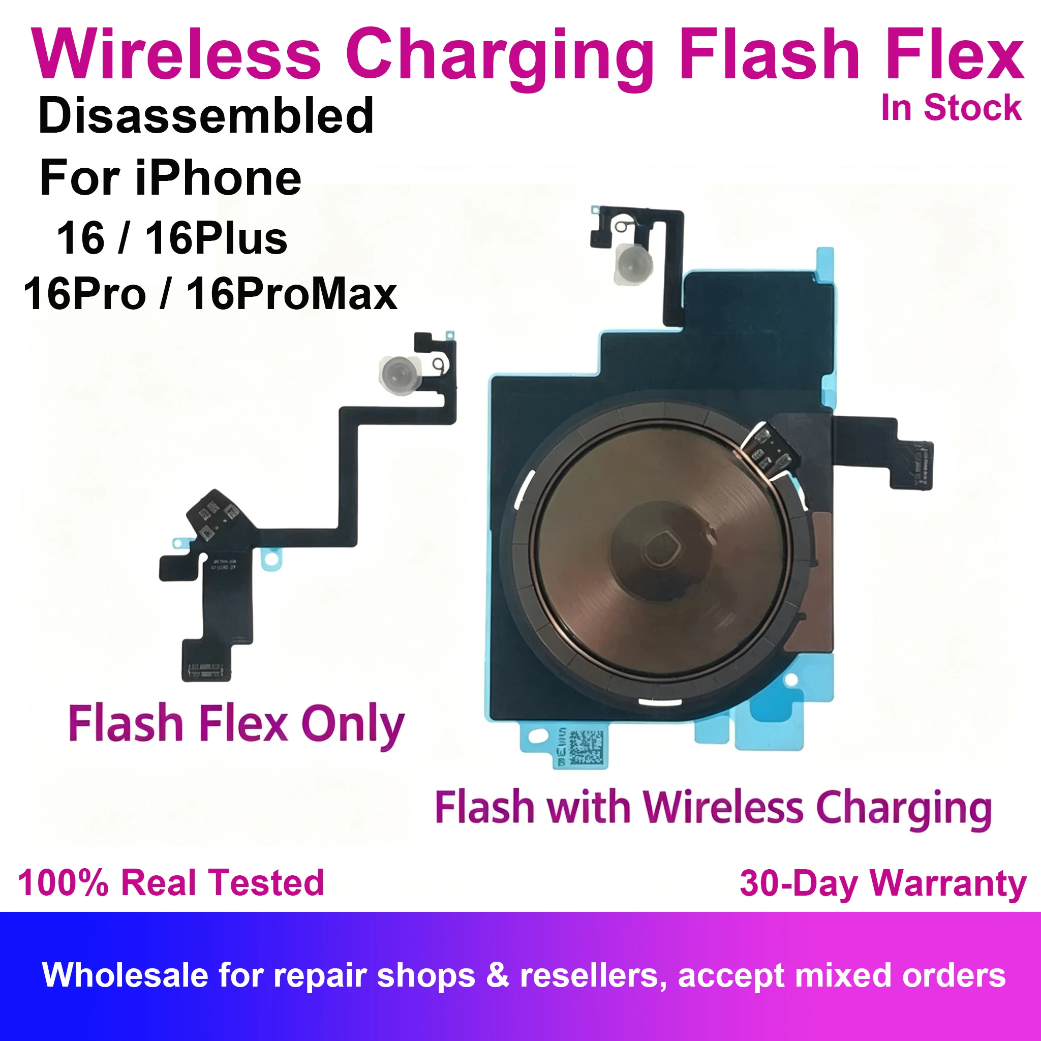 Wireless Charging Coil NFC Antenna With Led Flash Light Flex Cable For iPhone 16 Plus Pro Max Replacement Charger Repair Parts