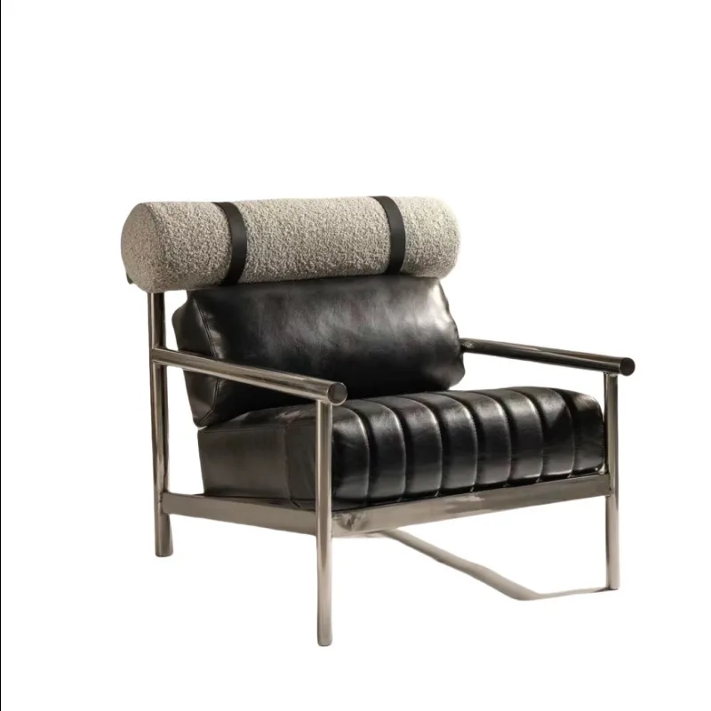 

Designer leather cloth sofa chair leisure chair creative metal skeleton lazy recliner