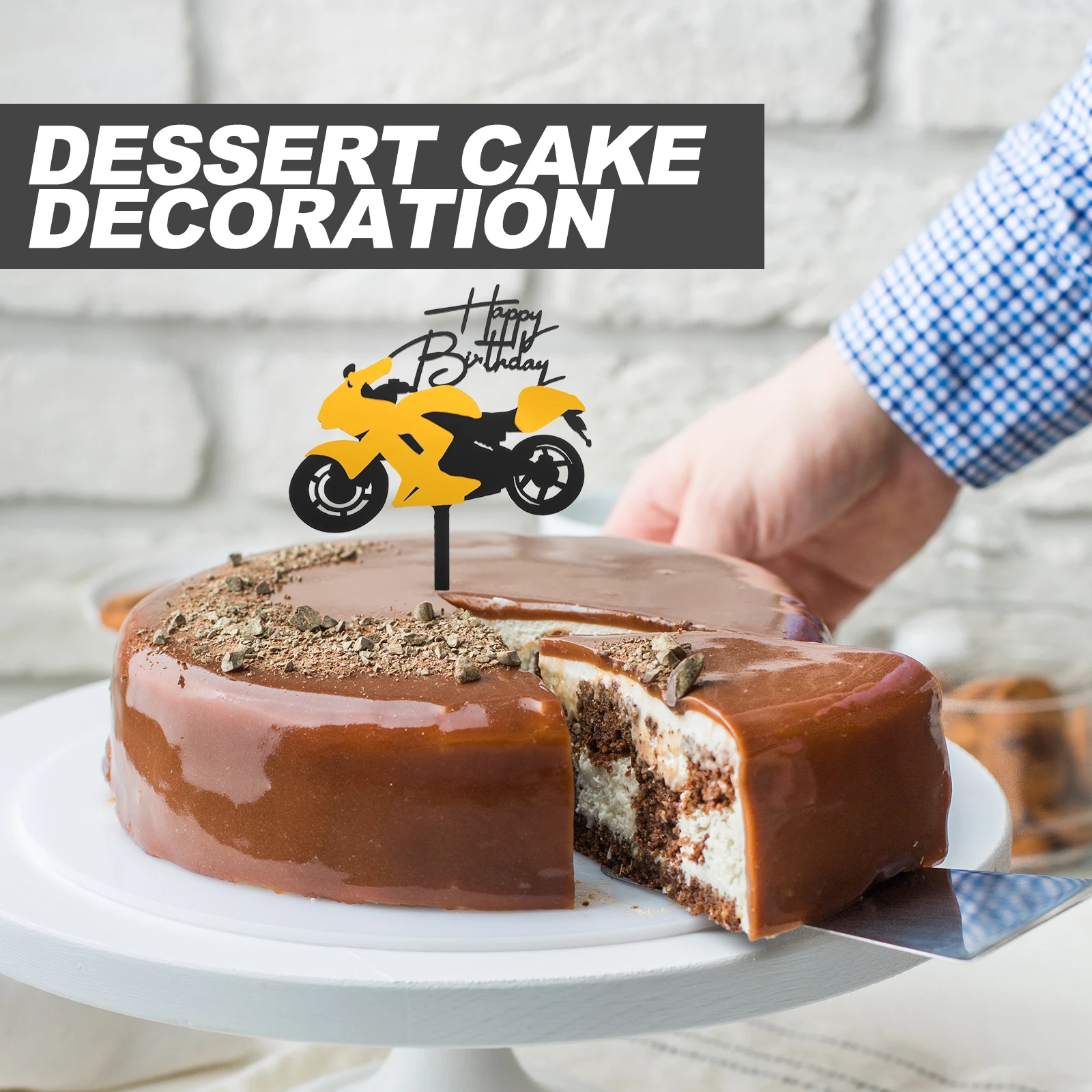 

5pcs Motorcycle Cake Decoration Birthday Party Shine Topper Acrylic Black Gold Motorbike Dessert Cupcake Toppers
