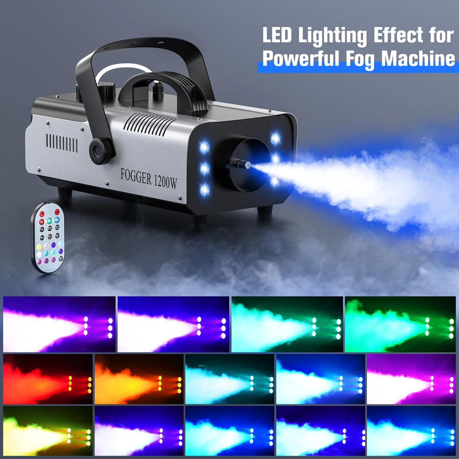 Nitehop 1200W Smoke Fog Machine RGB 6LEDs Stage Lights Effect Haze Generator Remote Control For Party DJ Disco Nightclub Wedding