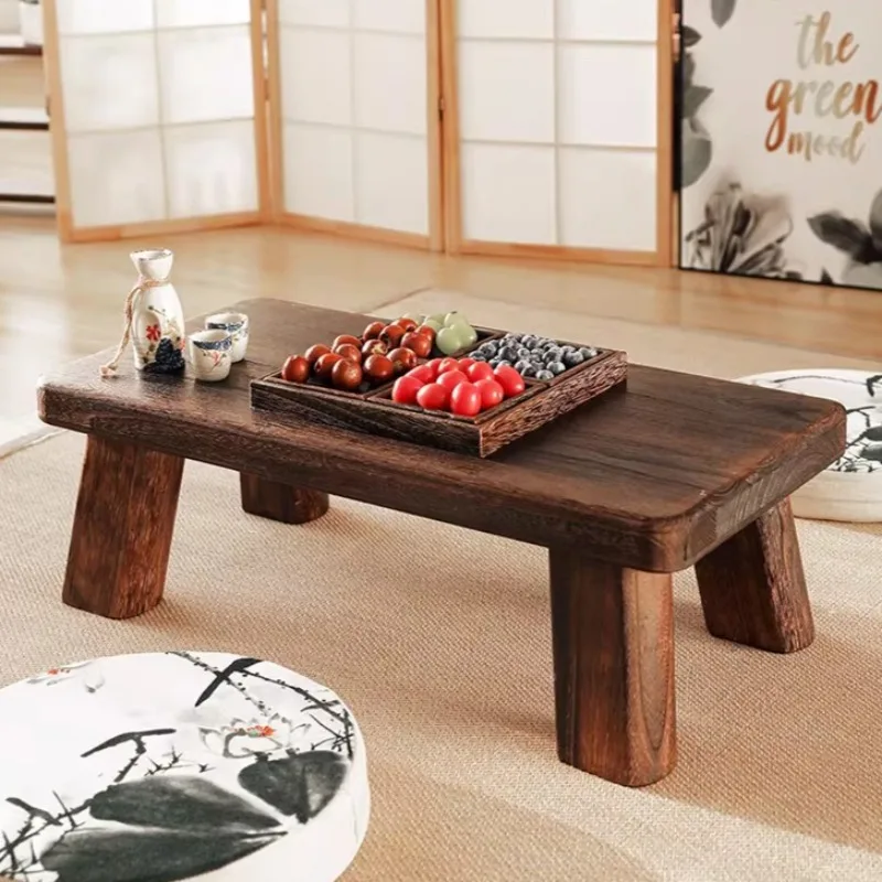Solid Wood Bay Window Small Table, Minimalist Tatami Coffee Table for Floor Seating, Indoor Balcony Home Decor Side Table