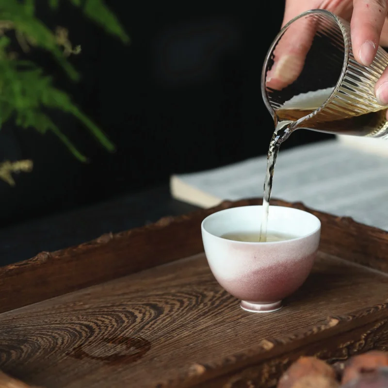 ★Jingdezhen Tea Cup Porcelain Tea Tasting Cup Stream Red Soda Master Cup Handmade Personal Tea Set Cup Gracked Glaze Supportable