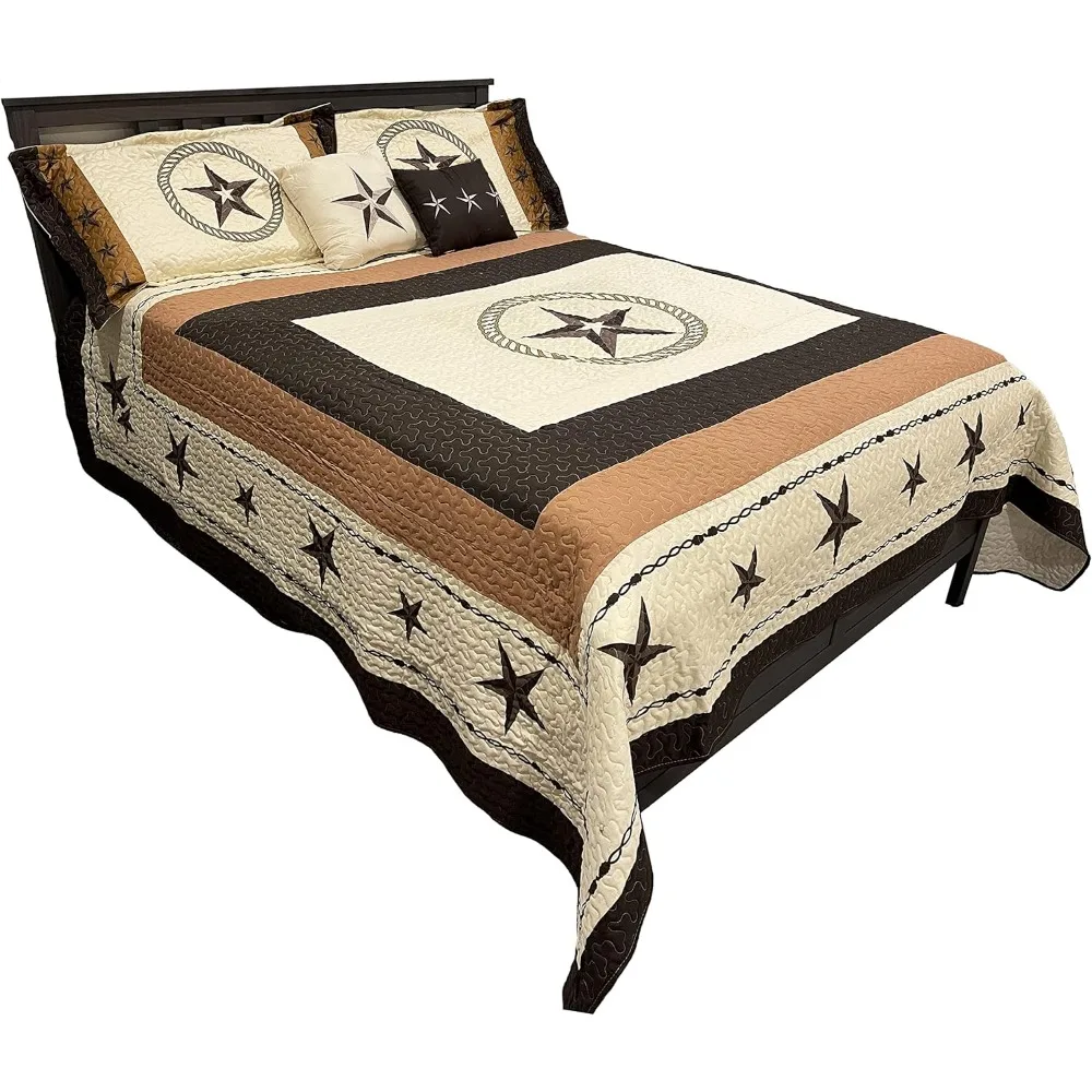 مجموعة لحاف كبيرة الحجم من رعاة البقر الغربية الفاخرة على شكل نجوم الخيول ومفرش سرير مع وسائد لديكور المنزل #5