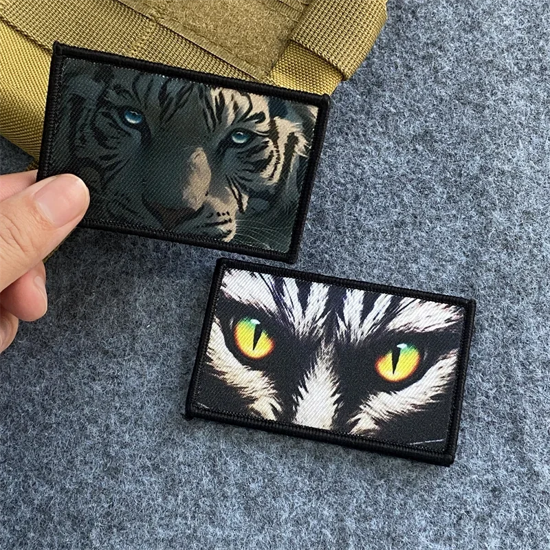 

Tiger Cat Eyes Print Patches Animal Eyes Tactical Morale Badges Hook and Loop Armbands Backpack Clothes Decorative Stickers