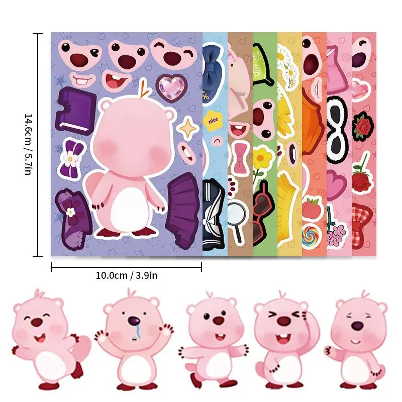 8 Blatt Cartoon Kawaii Anime Loopy Aufkleber Niedliches Puzzle Make-a-Face Spiel Sticker DIY Kinder Zusammenbau Puzzle Spielzeug Aufkleber – Detail 11