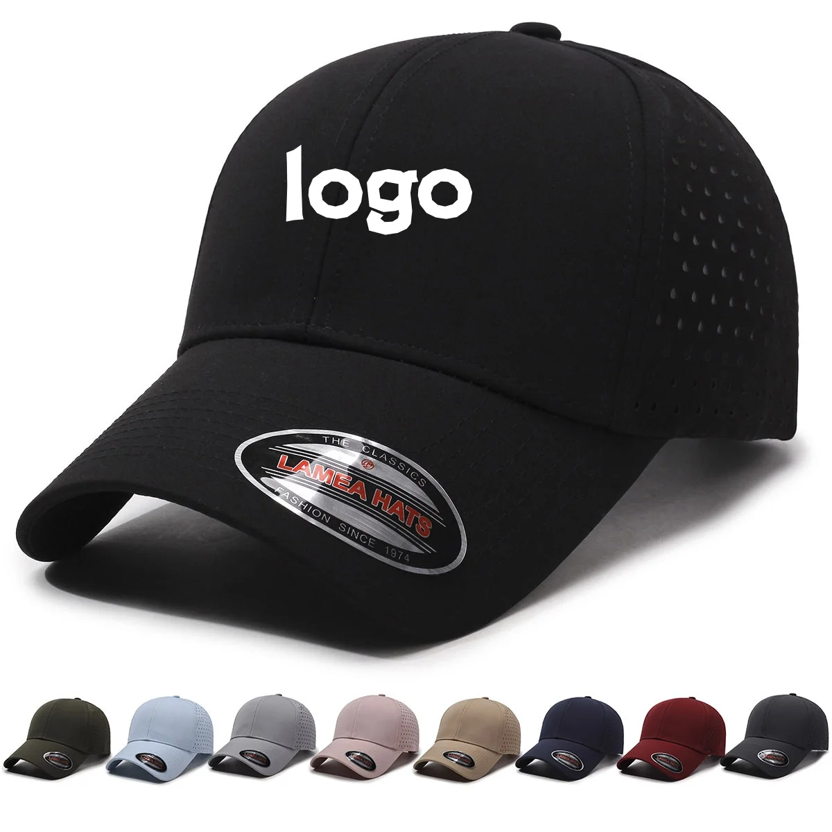 Customized logo quick-drying hard-brimmed baseball cap for men and women, large headband, sun hat, sun protection.