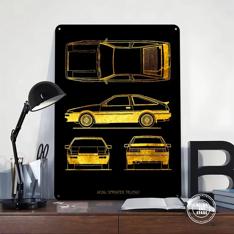 Sports Car AE86 Sprinter Trueno Poster Customized Vintage Metal Signs Wall Art Retro Tin Plaque for Garage Bathroom Decor Room