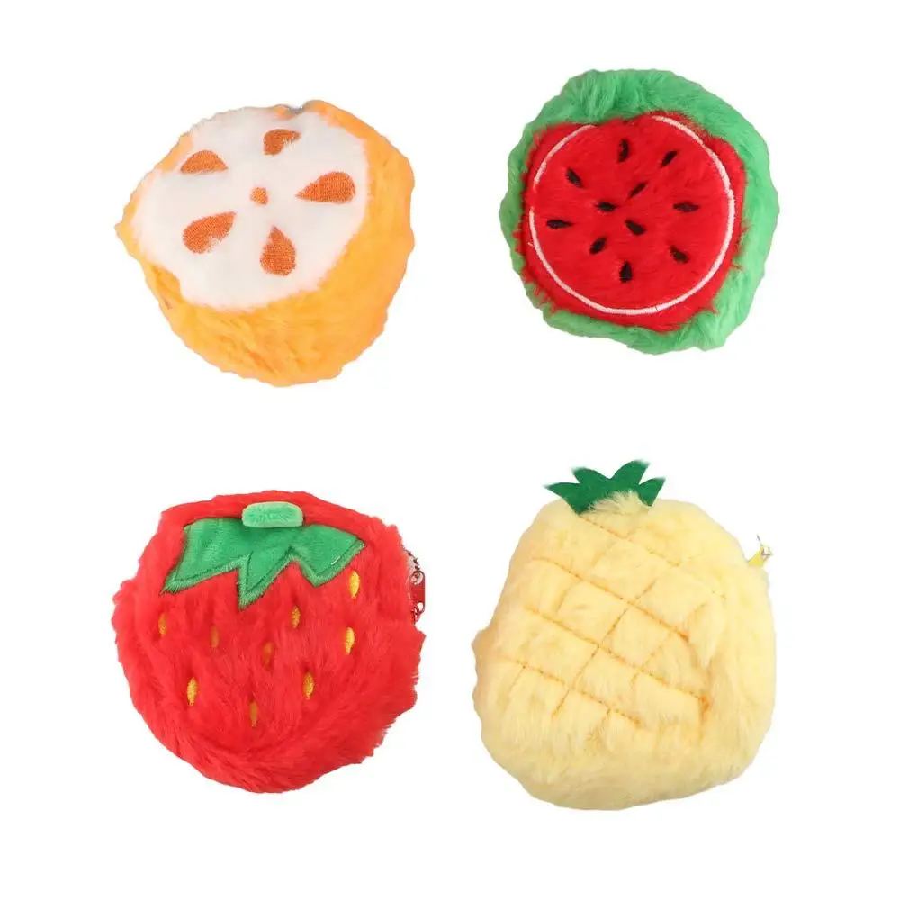 

Zipper Soft Fruit Shape Plush Coin Purse Cartoon Cute Kid's Coin Pouch Strawberry Watermelon Headphone Bag School Bag