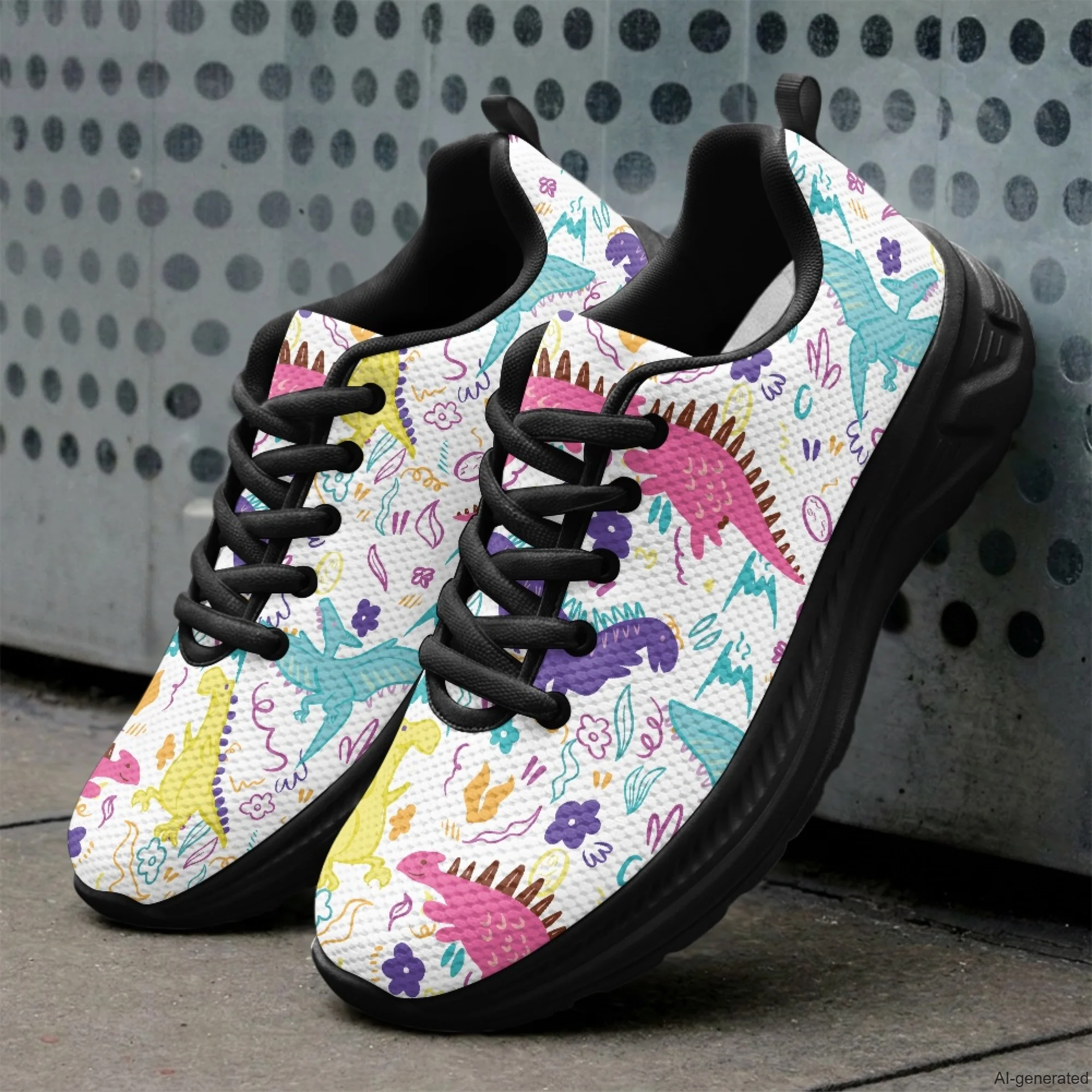XIXIRIMIDO Running Shoes for Men Breathable Mesh Casual Walking Shoes for Women Dinosaur Print Workout Gym Sneakers 35-48