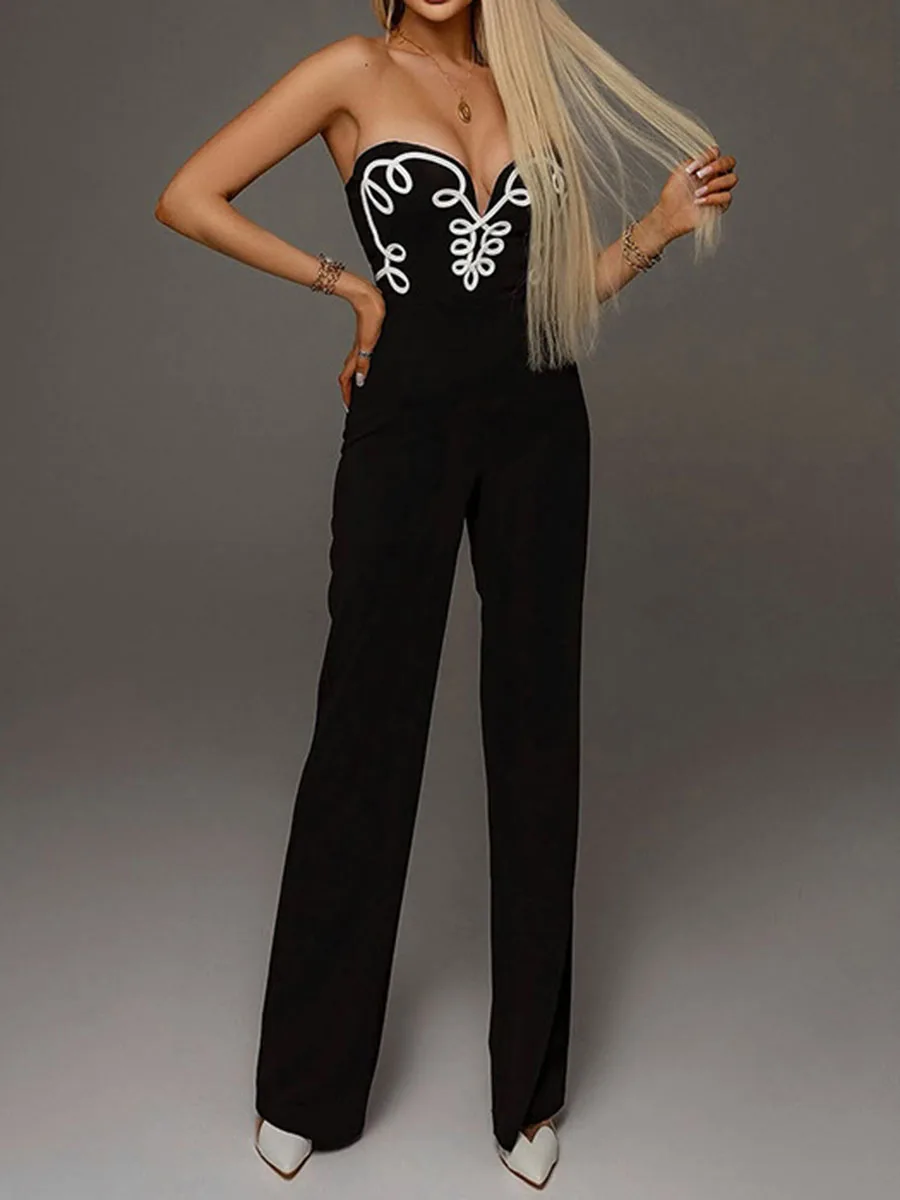 ZIML Sexy Temperament Backless Jumpsuits for Women Strapless Sleeveless High Wiast Slimming Long Rompers Female Fashion Style