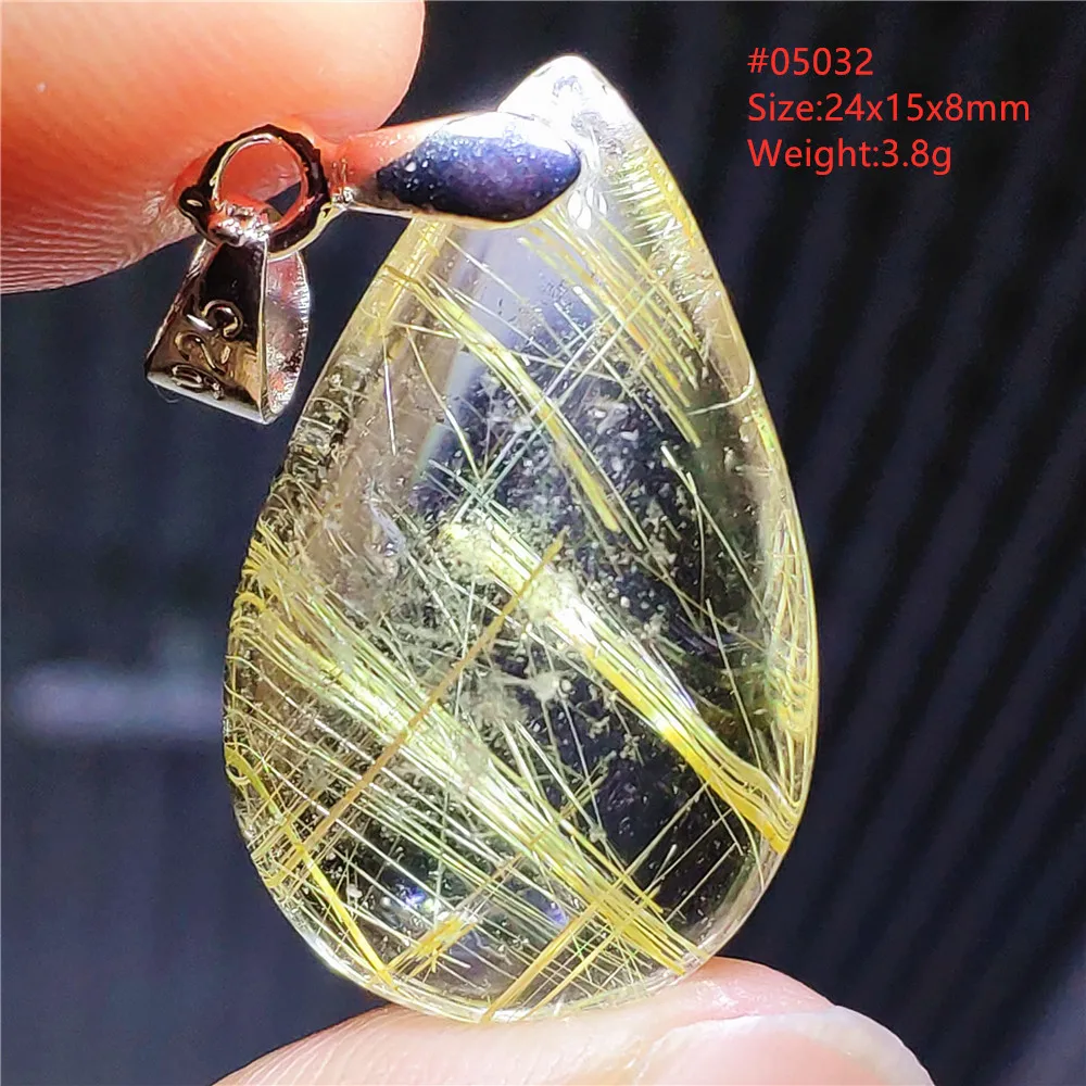 

Natural Gold Rutilated Quartz Water Drop Pendant Necklace Love Wealthy Stone Rutilated Women Men Jewelry AAAAAA