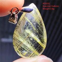 Natural Gold Rutilated Quartz Water Drop Pendant Necklace Love Wealthy Stone Rutilated Women Men Jewelry AAAAAA