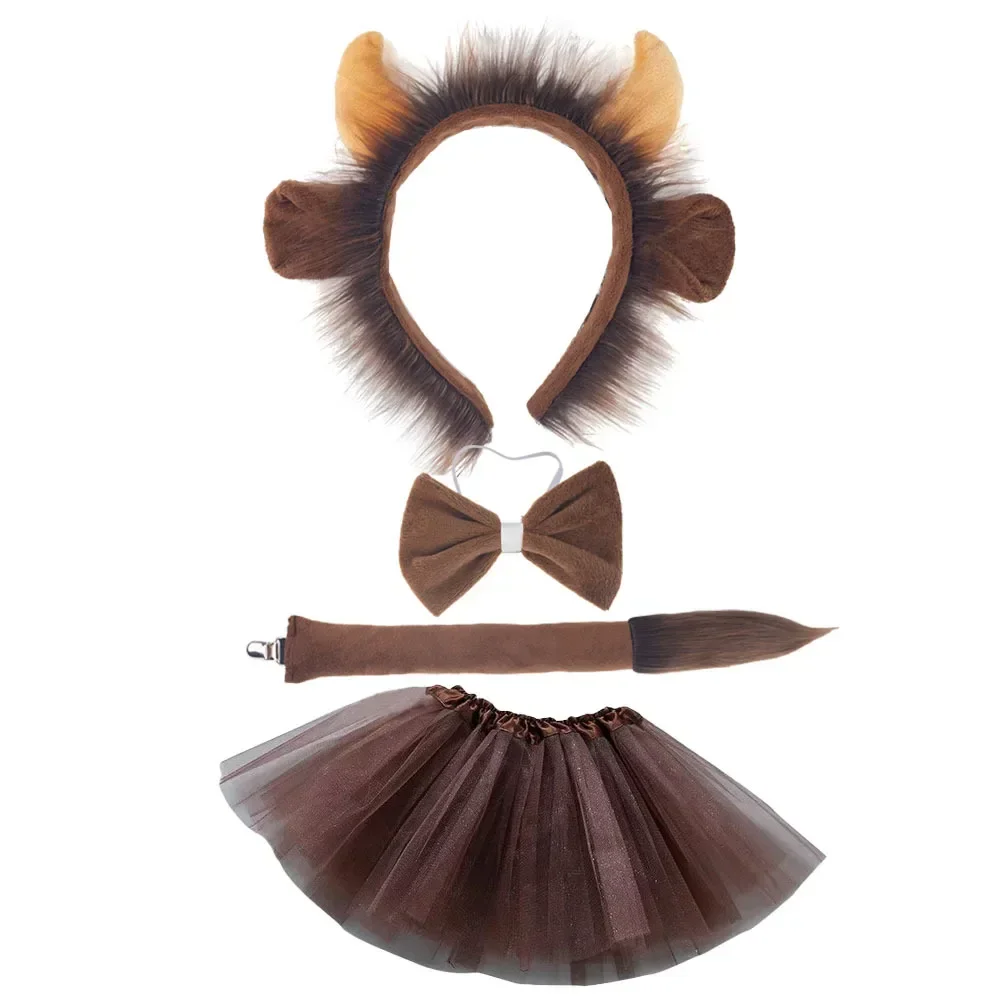 

Halloween Cattle Animal Costume Accessories Headband Horn Tail Bow Tie Tutu for Children Kids Girls Fancy Dress Up Christmas