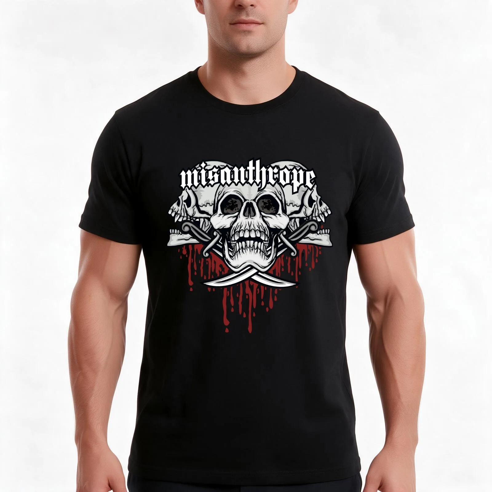 Misanthrope Skull Misanthropy Nihilist Introvert Heavy Metal T-Shirt, Summer Casual Cotton Tee, Oversized Streetwear Tops
