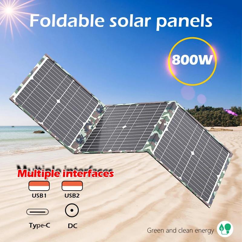 800W Foldable Solar Panel 18V USB Portable Battery Charger For Cell Phone Outdoor Waterproof Power Bank For Camping Accessories