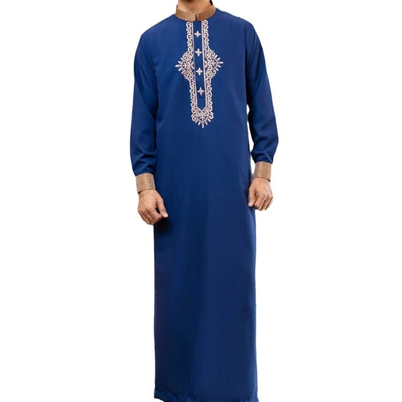 634C Mens Bordado Robe Muçulmanos Roupas Árabe Saudita Robe Mangas Compridas Kaftan Thobe Muçulmanos Vestido Médio Oriente Jubba