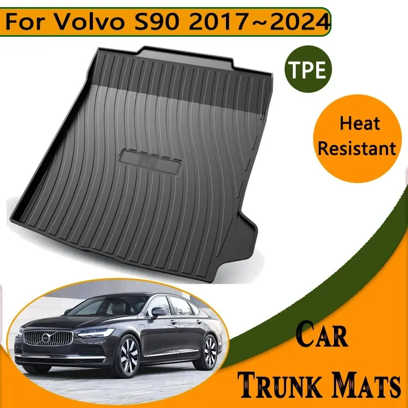 Car Rear Trunk Mat for Volvo S90 Accessories 2023 2022 2024~2017 Waterproof Carpet Anti-dirty Tray Liner Cushion TPE Storage Pad