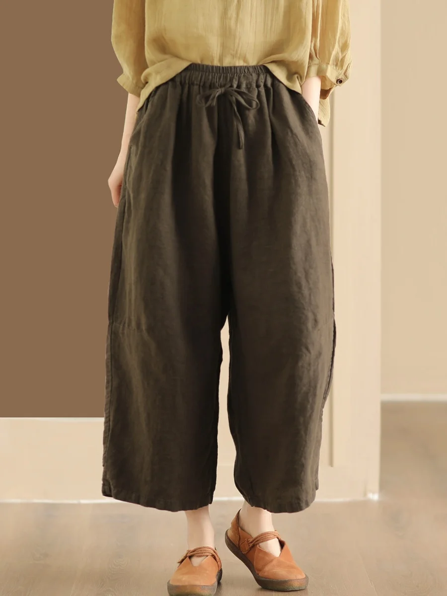 Hoge taille wijde pijpen broek dames casual losse pasvorm bamboe katoen kleur plus maat broek met rechte pijpen zomer 2025,