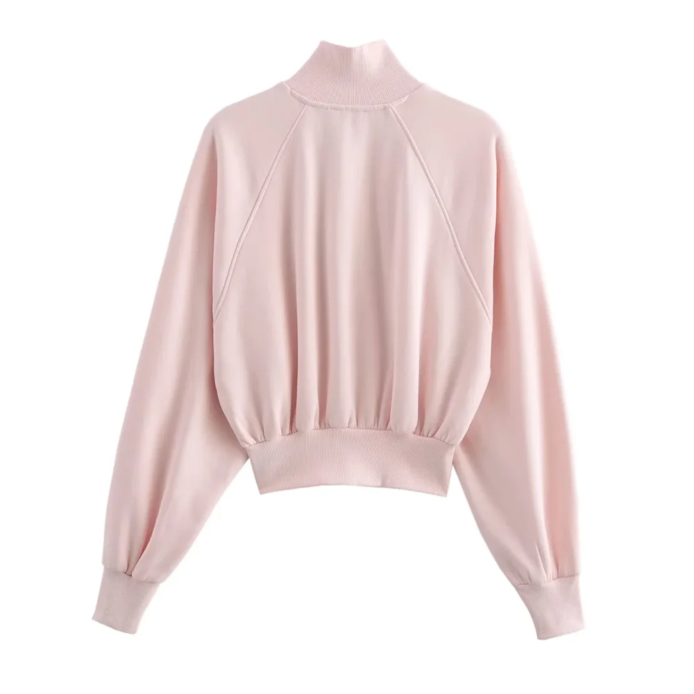 TRAF2024 Autumn New Women\'s Fashion Versatile Stand Collar Long Sleeve Hoodie Mid Waist A-line Short Skirt Two Piece Set