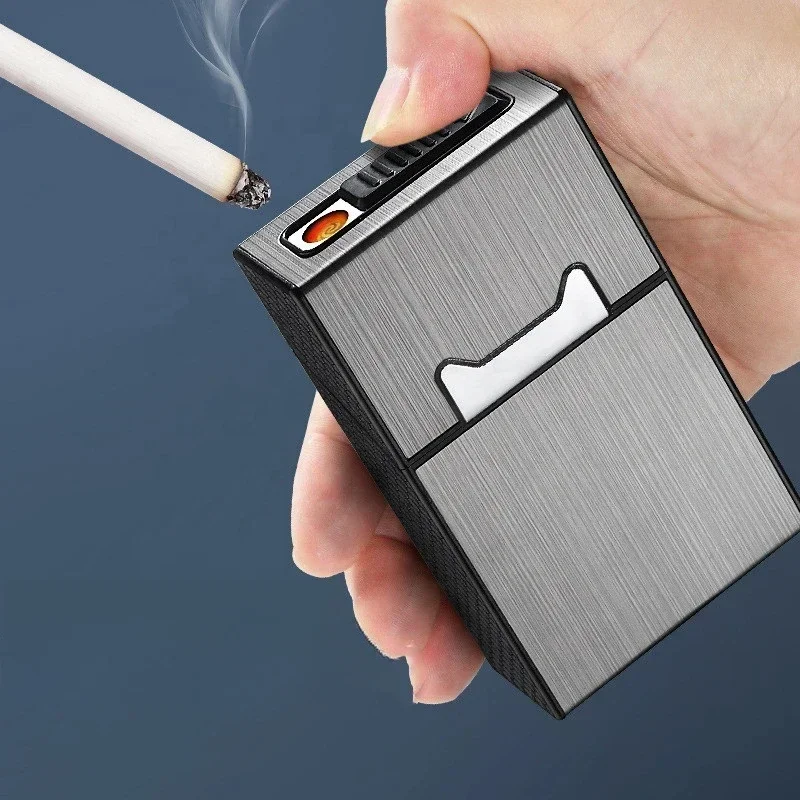 New Design Cigarette Box with Lighter Coarse Cigarette Type Storage Box Can Hold 20 Cigarettes Sustainable USB Lighter