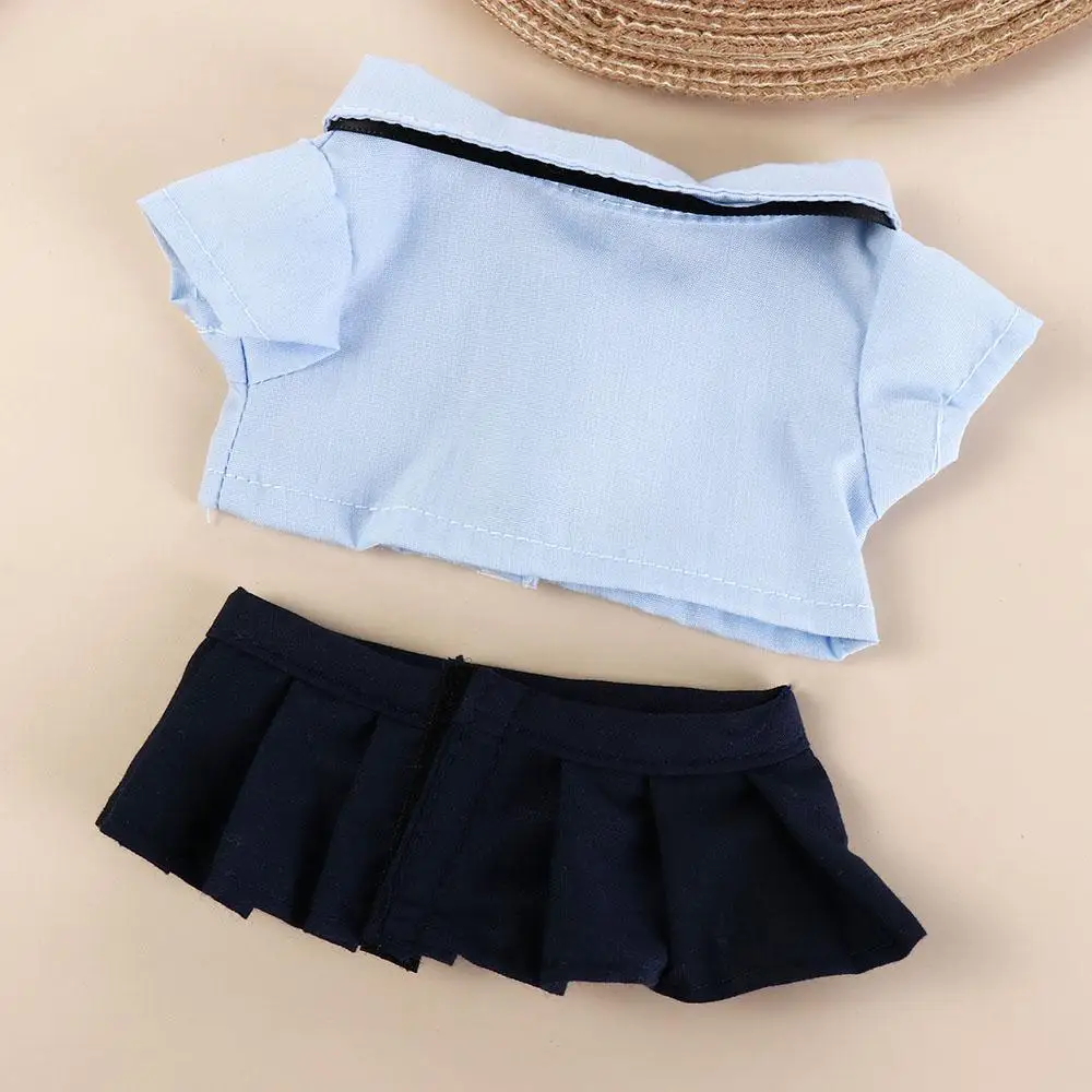 Jk uniforme preppy algodão roupas de boneca adorável pelúcia 20cm boneca brinquedos de pelúcia roupas azul macio ídolo roupas de boneca de pelúcia