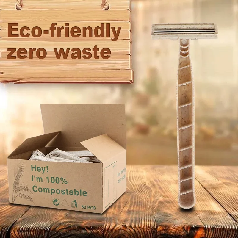 

Eco-friendly Disposable Razors Wheat Straw Twin Sweden Stainless Steel Blade highly-biodegradable Recyclable