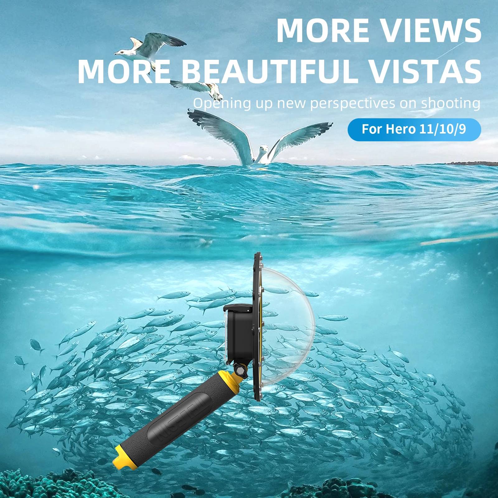 TELESIN 30M防水ドームポート水中ハウジングケース、フローティングハンドルトリガー付き、GoPro Hero 13 12 11 10 9 / DJI 3 4 5pro対応