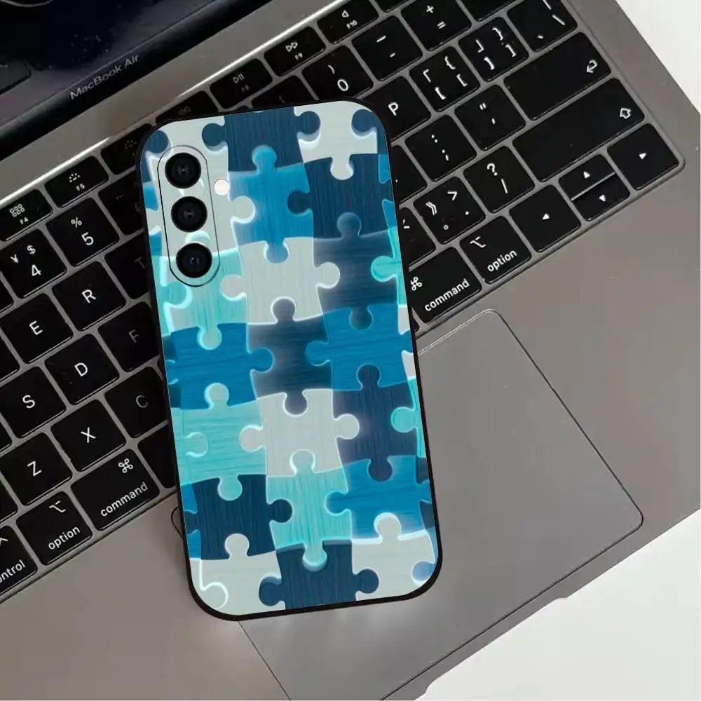 حافظة هاتف I-غير منتظمة على شكل لغز لهاتف سامسونج جالاكسي A73، A72، A71، A70، A53، A52، A51، غطاء أسود ناعم آخر