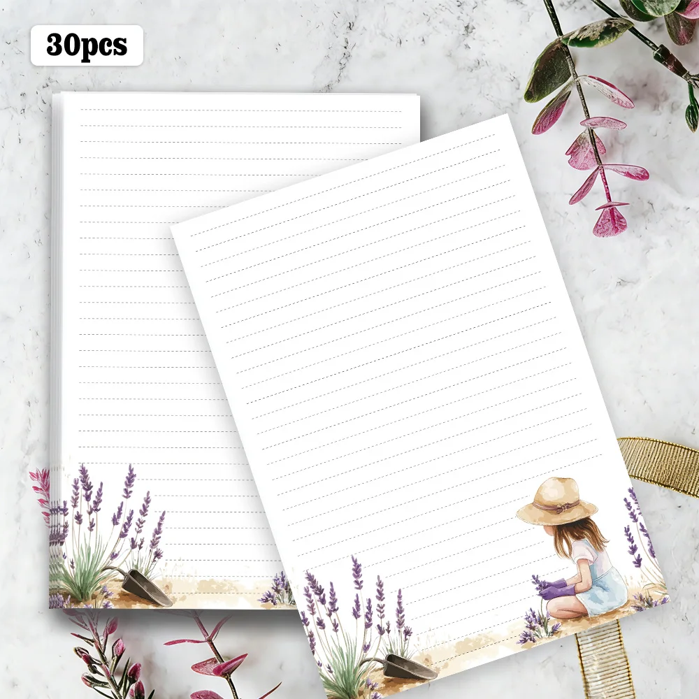 30 Sheets, B5 Lavender Country Garden Themed Writing Paper, Lined, No Glue, Perfect For Notebooks, Memos, And Stickers