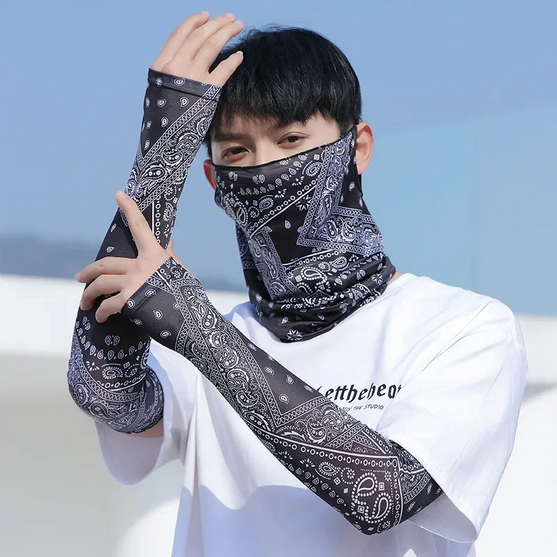 حماية من أشعة الشمس الصيفية لركوب الدراجات في الهواء الطلق للرجال والنساء، غطاء ذراع مطبوع للأشعة فوق البنفسجية ومضاد للإضاءة على الجليد