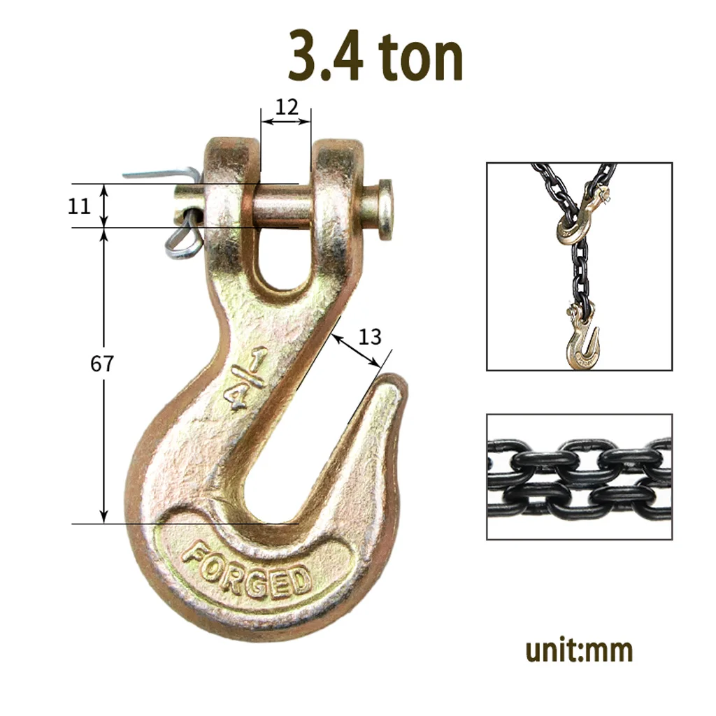 Pack of 4  Rigging Hooks Alloy Steel Chain Lifting Clevis Grab hook with Wing 3.4Ton Trailer and Truck Cargo Control Grab Hook