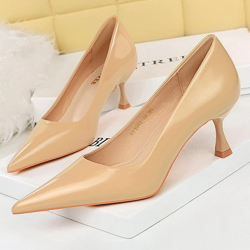 BIGTREE Shoes Women 5.5cm Heels Patent Leather Women Pumps Occupational OL Office Shoes Fashion Kitten Heels Large Size 42 43