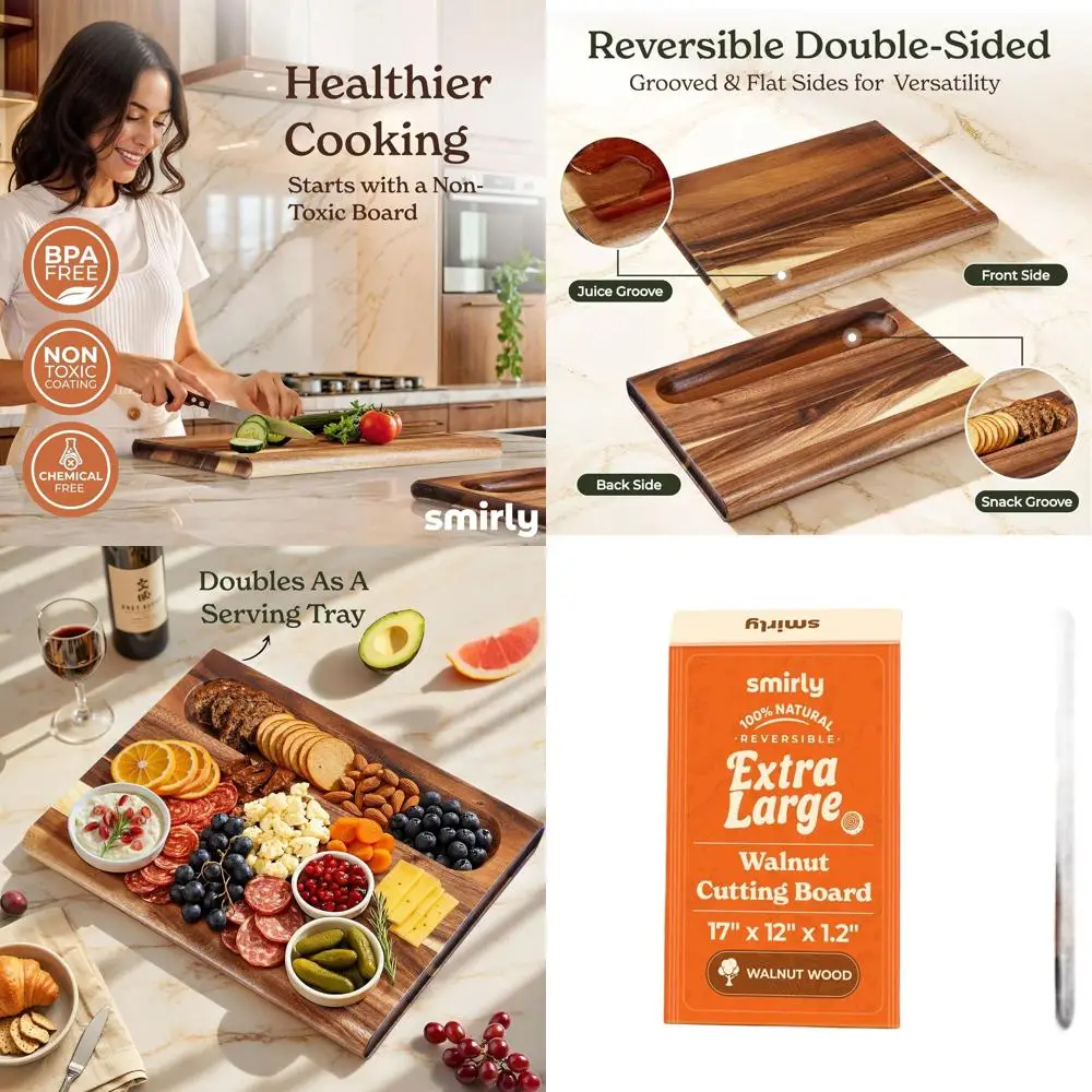 

Thick 17 Walnut Wood Extra Large Cutting Board with Deep Juice Groove for Kitchen Use