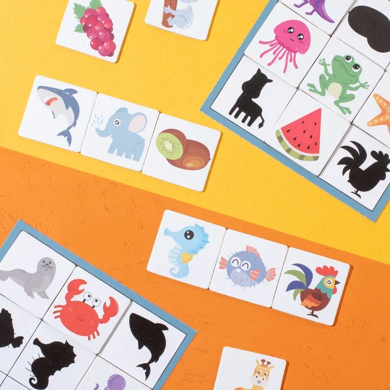Houten Montessori Vind Vorm Dier Fruit Schaduw Koppelen Vorm Logisch Denkspel Educatief Speelgoed Voor Kinderen