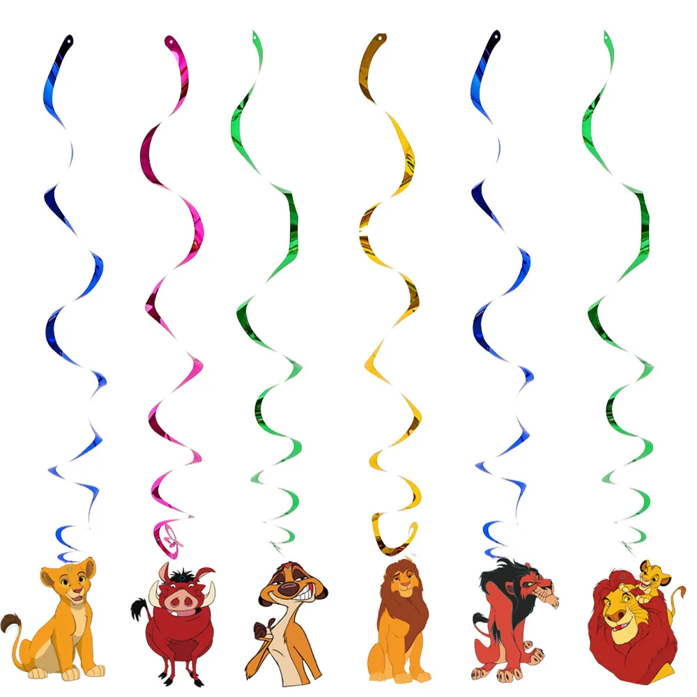 6pcs/lot Lion King Theme Swirls Happy Birthday Party Kids Favors Events Decorations Ceiling Hanging Spirals