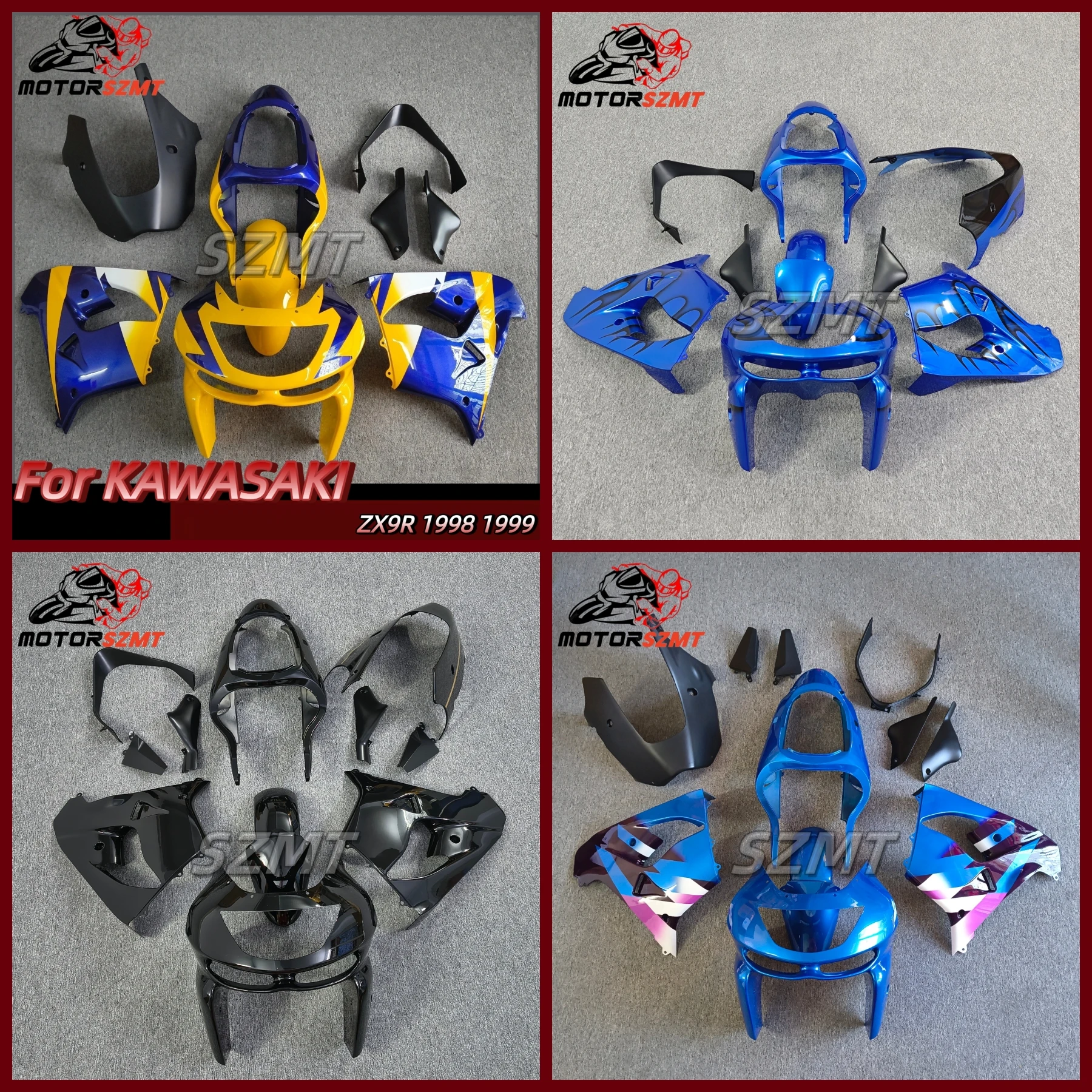 Top-rated Motorcycle Fairing Kits for Kawasaki ZX9R ZX 9R ZX-9R 1998 1999 98 99 Injection ABS Colorful Bodywork Set Replacement